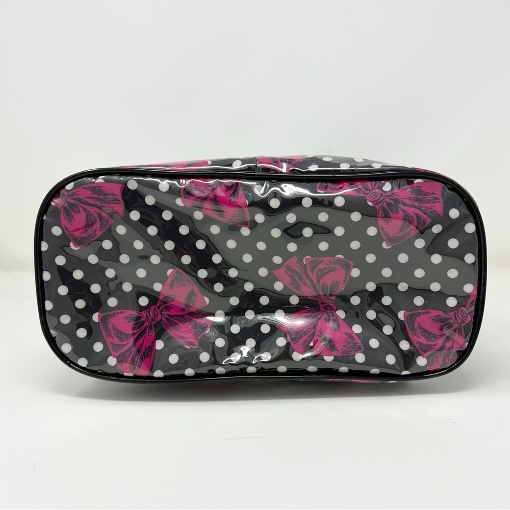 Betsey Johnson Gray and Pink Polka Dot Cosmetic Bag - Picture 2 of 12